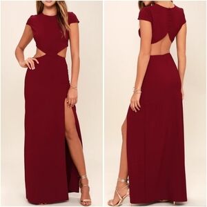 Lulu's "Conversation Piece" Red Wine Maxi Dress